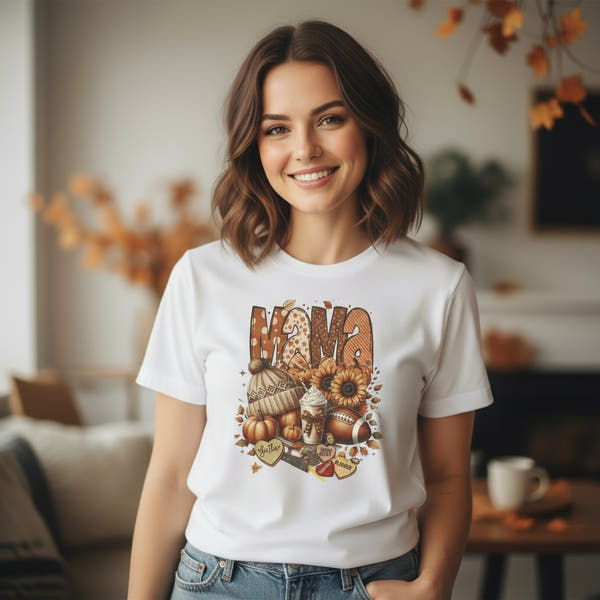 “Thankful Mama” Fall Graphic Tee – Cozy Shirt for Moms | Family, Football & Holiday Vibes
