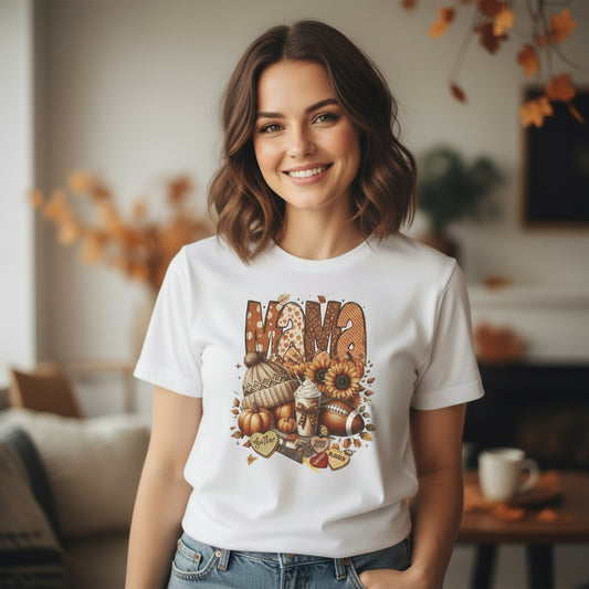 “Thankful Mama” Fall Graphic Tee – Cozy Shirt for Moms | Family, Football & Holiday Vibes